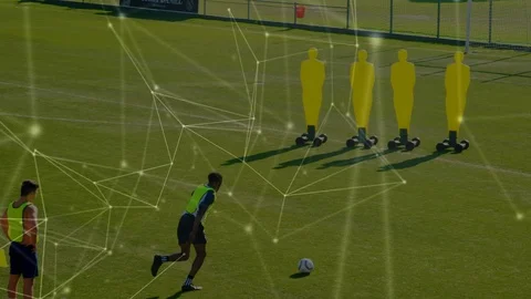 Network connection with soccer team training 스톡 동영상 123780520