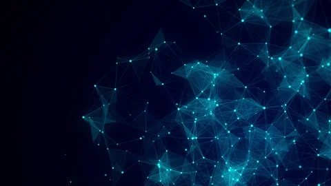 Network connection structure. Abstract blue background with moving dots Stockbeeldmateriaal 272606955