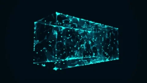 Network connection structure cyberspace with moving particles in a closed room. Stock-Footage 200767203