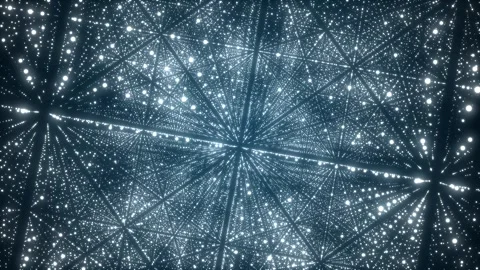 Network connection structure cyberspace with moving particles in the galaxy. Stock-Footage 297957739