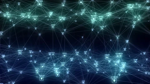 Network connection structure cyberspace with moving particles and numbers. Stock-Footage 297958705