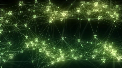 Network connection structure cyberspace with moving particles and numbers. Stock-Footage 297958708