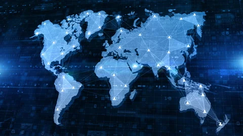 Network connection structure, World map with user icon people Stock Footage 150408935