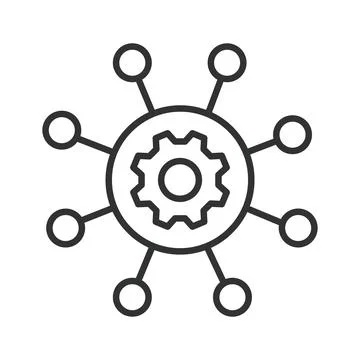 Network connection system with gear icon in line design. Technology, data Stock Illustration
