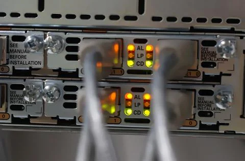 Network connection technology with network switch router, ethernet cables and Stock Photos