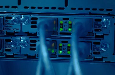 Network connection technology with network switch router, ethernet cables and Stock Photos