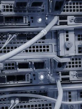 Network connection technology with network switch router, ethernet cables and Stock Photos