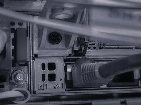 Network connection technology with network switch router, ethernet cables and Stock Photos