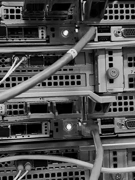 Network connection technology with network switch router, ethernet cables and Stock Photos