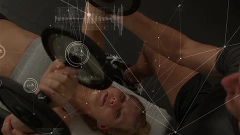 Network connection with woman working out with coach 스톡 동영상 123779767