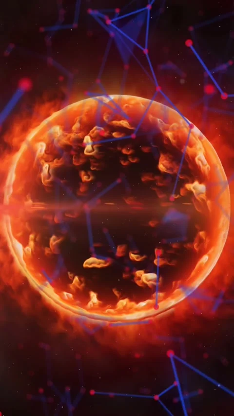Network of connections against globe in flames Video stock 323783482