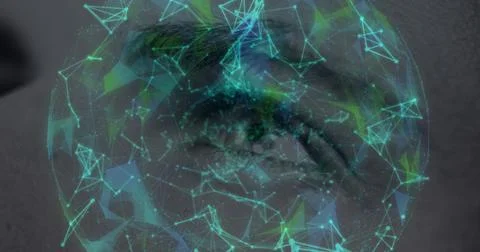 Network of connections against globe of plexus network spinning on black Stock Photos