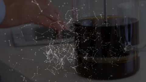 Network of connections against mid section of man using digital tablet and Stock Footage 139808532