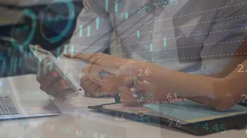 Network of connections against mid section of student using computer at school 스톡 동영상 327447026