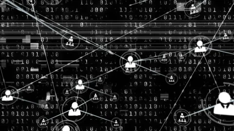 Network of connections and binary coding animation over black background Stock Footage 305133823