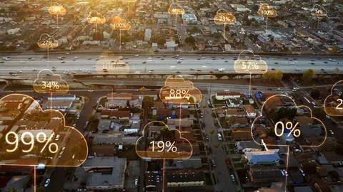 Network connections and cloud computing icons. Traffic in a highway. Stock Footage 92810157