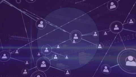 Network of connections and data processing animation over binary code background Stock Footage 303529005