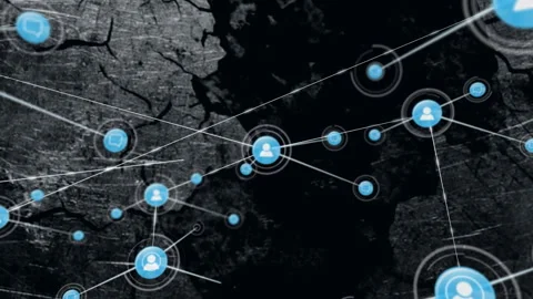 Network of connections and data processing animation over dark textured Stock Footage 303675509
