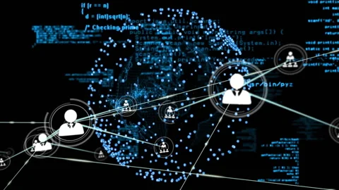 Network connections and data processing animation over digital code background Stock Footage 303950873