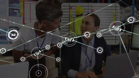 Network of connections and data processing animation over business people in Video stock 303951316