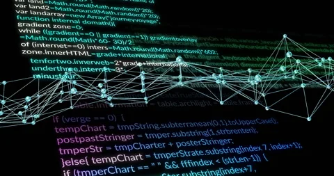 Network connections and data processing animation over programming code Stock Footage 304022035