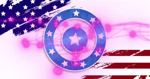 Network of connections and data processing animation over American flag elements Stock Footage 304767918