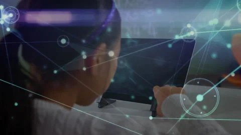 Network connections and data processing animation over person using computer Stock Footage 304768308