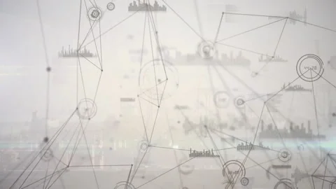 Network of connections and data processing animation over cityscape Video stock 305221738
