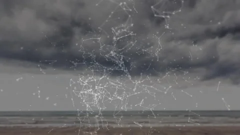 Network of connections and data processing animation over stormy beach scene Stock Footage 305885577