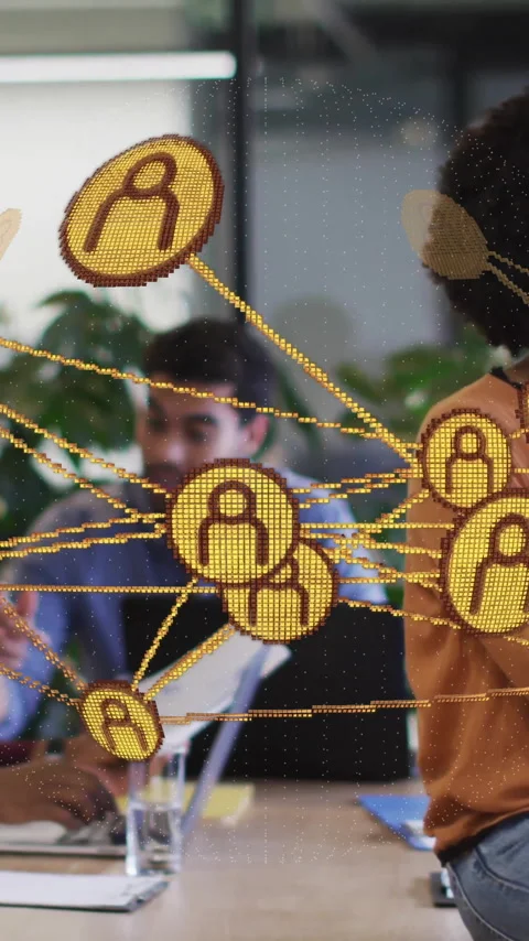 Network of connections and data processing animation over diverse people in Stock Footage 319071989