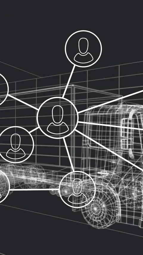 Network of connections and data processing animation over truck wireframe Stock Footage 319727534