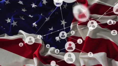 Network of connections and data processing animation over American flag Stock Footage 326101040