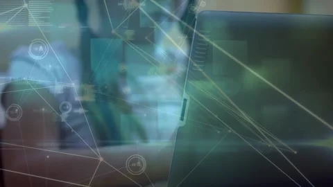 Network of connections and data processing against caucasian girl using digital Stock Footage 327525069