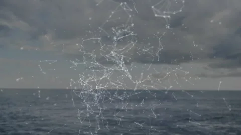 Network of connections and data processing animation over ocean under cloudy sky Stock Footage 328249504