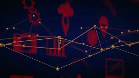 Network of connections and data processing animation over abstract red icons Stock Footage 328463941