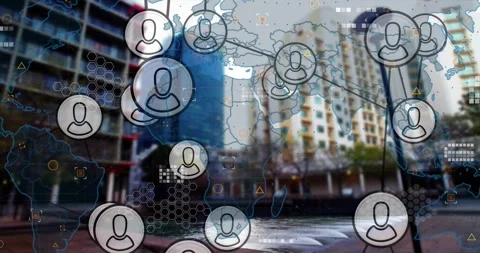 Network of connections and data processing animation over urban cityscape Stock Footage 330106127