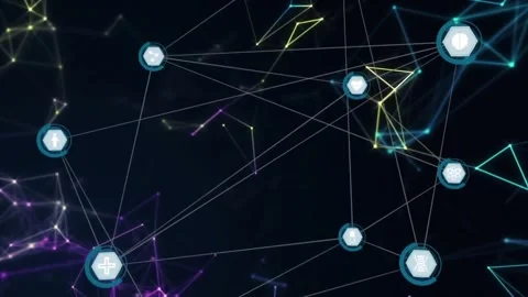 Network of connections and data processing animation over dark background Stock Footage 330594196