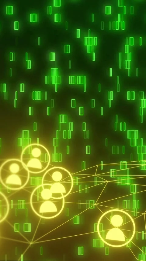 Network of connections and data processing animation over binary code background Vidéo 342643579