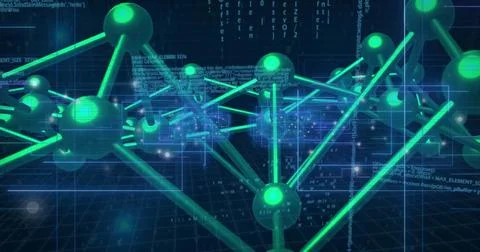 Network of connections and data processing image over binary coding background Stock Illustration