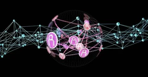 Network of connections and data processing image over digital globe 写真素材