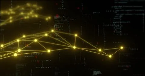 Network connections and data processing image over dark background with code 写真素材