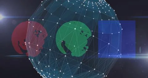 Network of connections and data processing image over globe icons 写真素材