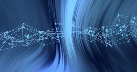 Network of connections and data processing image over blue abstract background Stock Photos