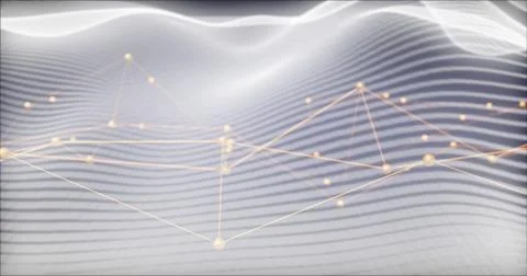 Network of connections and data processing image over wavy lines background Stock Photos