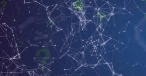 Network of connections and multiple green question mark icon floating against Stock Photos
