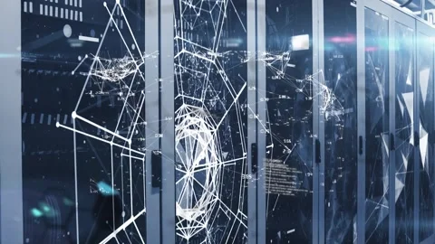 Network of connections and plexus network against close up of computer servers Stock Footage 328585588
