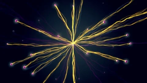 Network connections explosion yellow plasma neon cloud abstract background Video stock 83711396