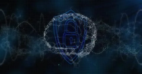 Network of connections forming a human brain against security padlock icon 库存插图