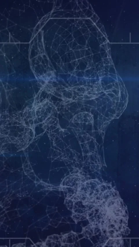 Network of connections forming a human skull and spot of light against blue Stock Footage 344745467