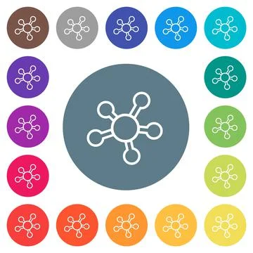 Network connections outline flat white icons on round color backgrounds Illustrazione stock